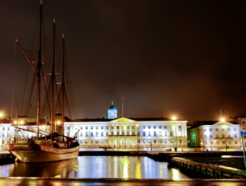 This photo of Helsinki, Finland at night (specifically Market Square and the City Hall at Cholera Basin) was taken by Finnish photographer Mikka Laukkanen.